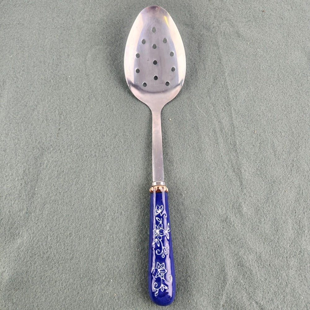 Temptations by Tara Floral Lace Ceramic Stainless Steel Slotted Spoon Utensil